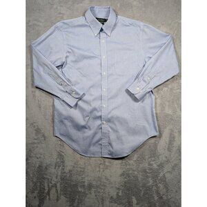 Ralph Lauren Button Front Shirt Mens Large 16.5 Blue Classic Fit Work Business